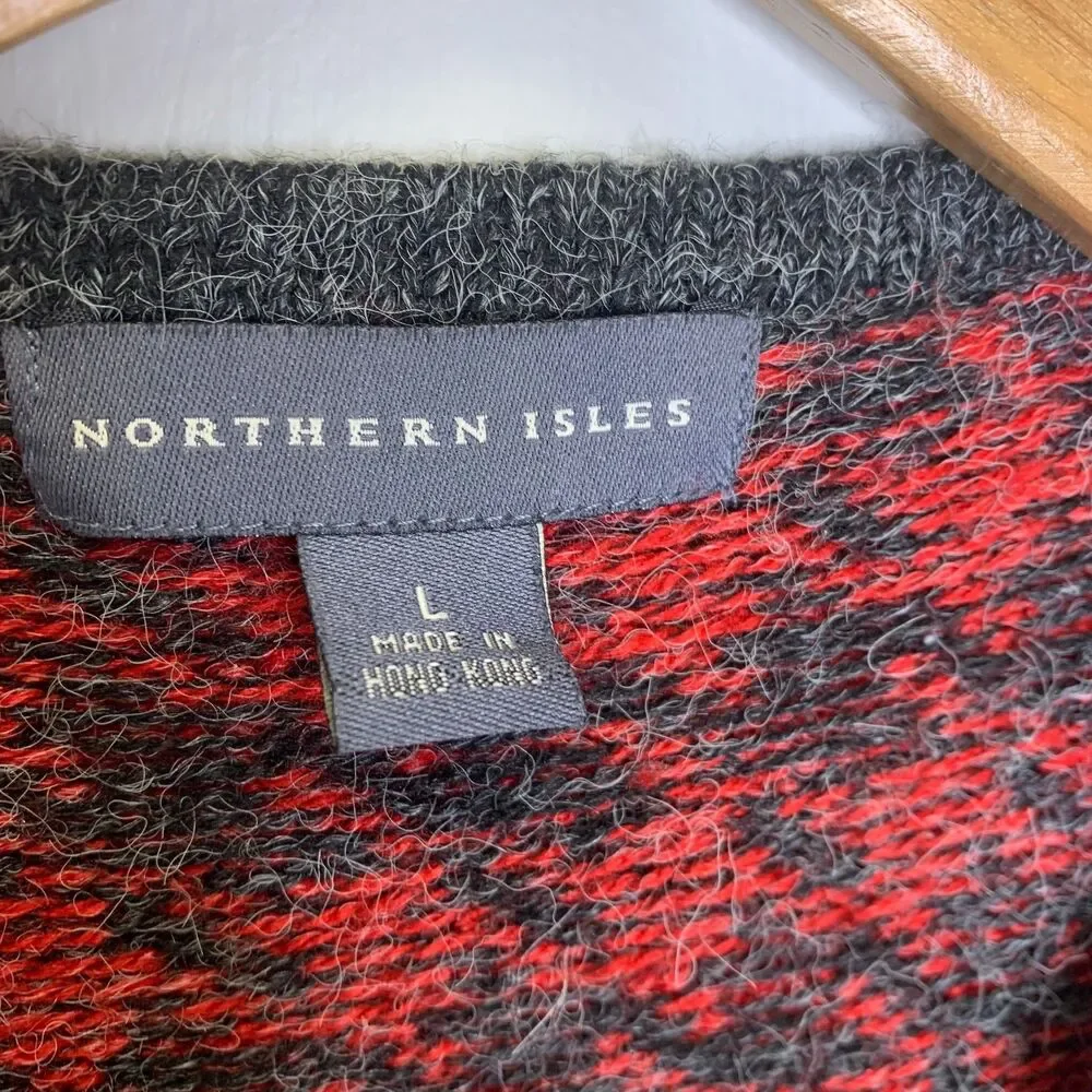 Northern Isles Wool Blend Zip Front Vest Christmas Snowman Hounstooth‎ Design Lg